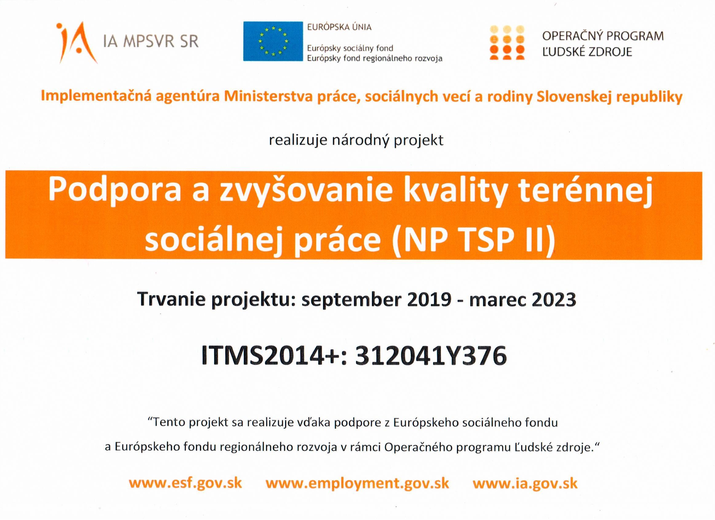 Podpora a zvyšovanie kvality terénnej sociálnej práce  NP TSP II